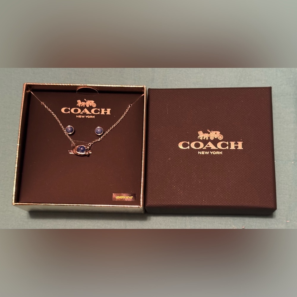 NWT-Coach boxed Signature C jewel set Lapis Blue stone silver